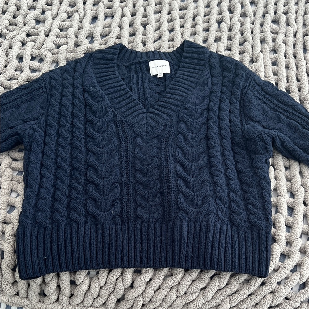 Pink Rose Cable Knit Sweater